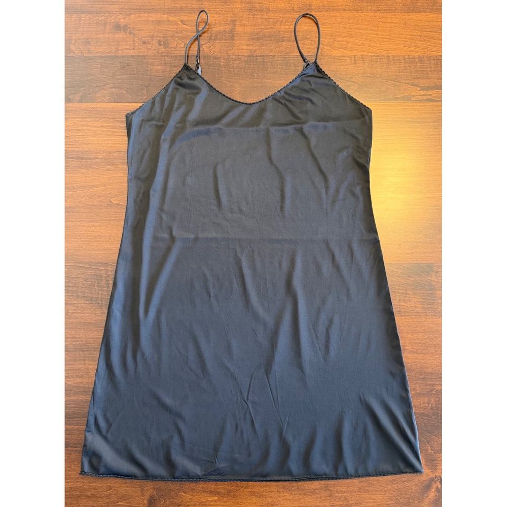 Vintage Vanity Fair Black Full Slip Dress Adj Straps Sz M Whimsigoth Coquette
